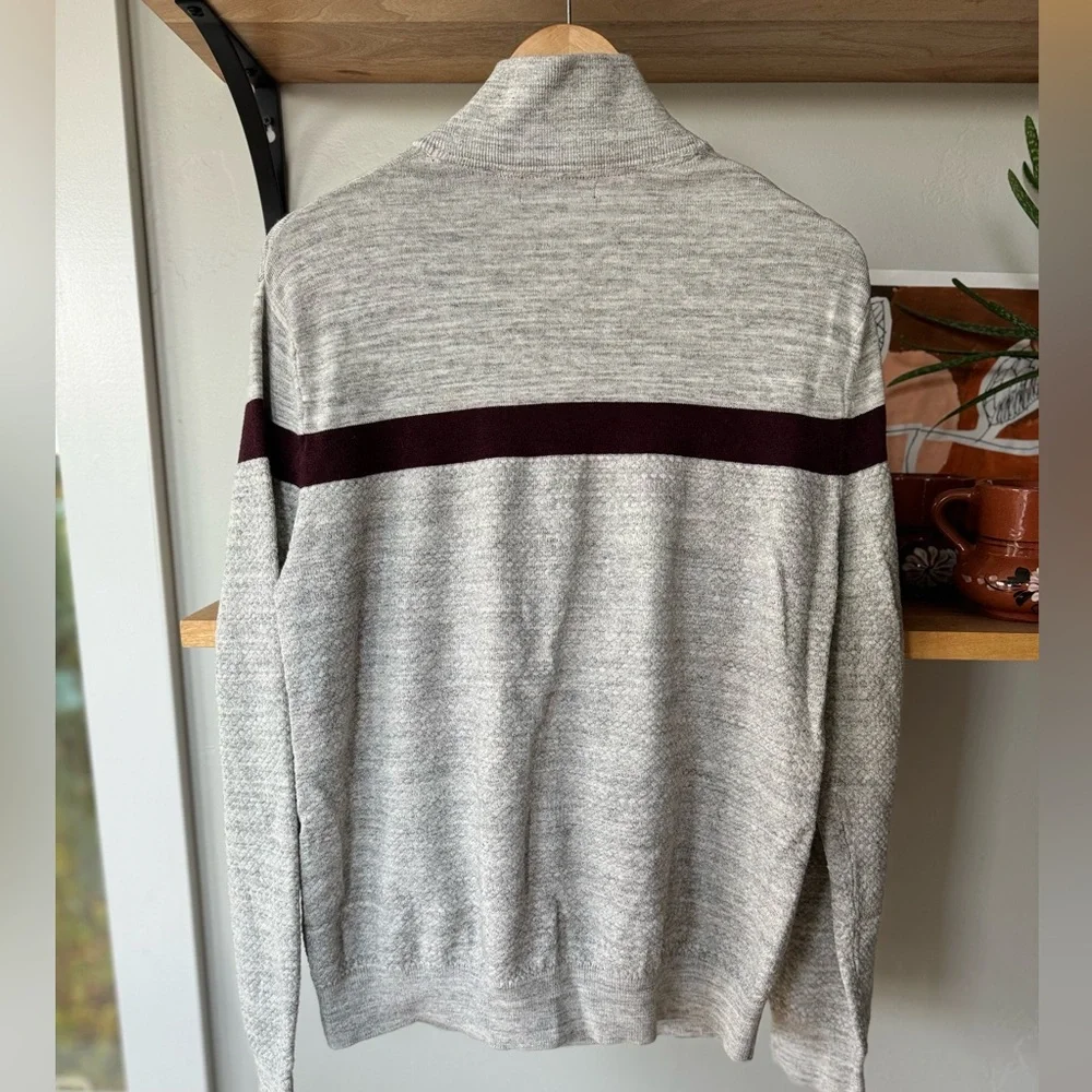 Banana Republic Light Gray Burgundy Stripe Full Zip Cardigan Size Large